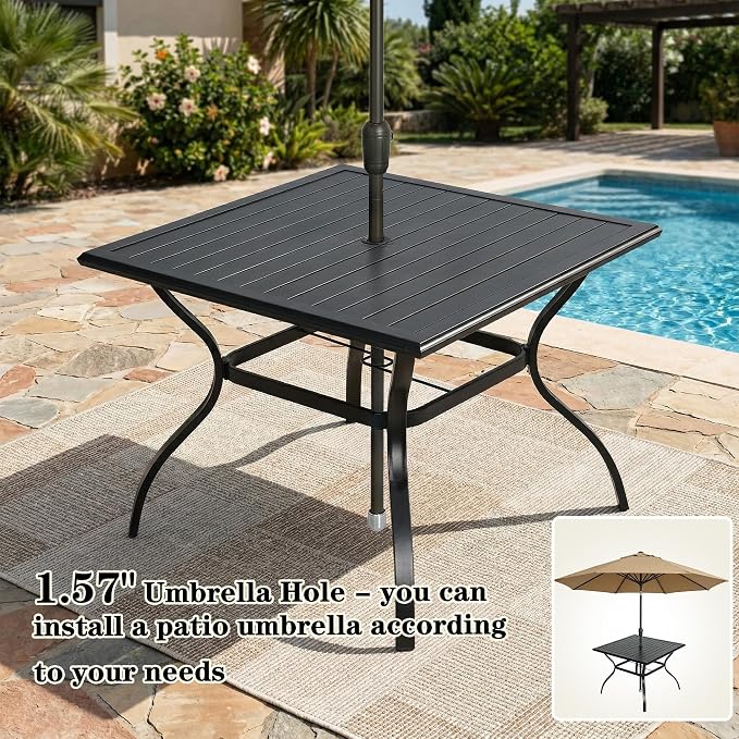 NOBLEMOOD 5-Piece Outdoor Dining Table & Chair Set, Outdoor Dining Set with 4 Textilene Swivel Chairs, Patio Metal Square Dining Table Set for Outside, Garden, Backyard - Image 3