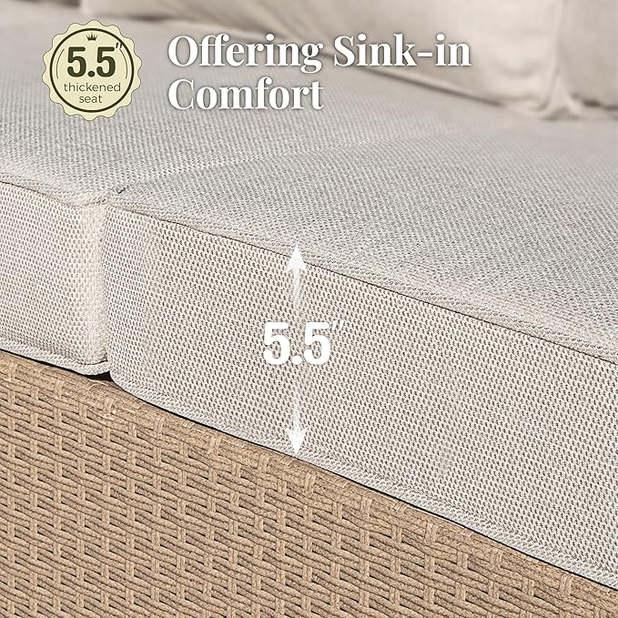 Patio Furniture Set 6 pcs, Wicker Outdoor Patio Furniture, 3-Seat Sofa, 4 Single Sofas and Coffee Table, Rattan Outdoor Conversation Set for Backyard Deck, Beige