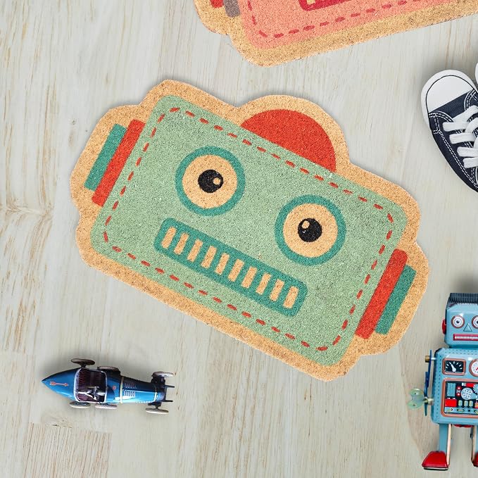 Fisura- Doormat Outdoor Entrance, Outdoor mats for Front Door, Welcome mat. Made of Coconut Fiber with Non-Slip PVC Base, Doormat Hand-Painted, 27,5 inch x 15,7 inch. (Robot, Blue) - Image 4