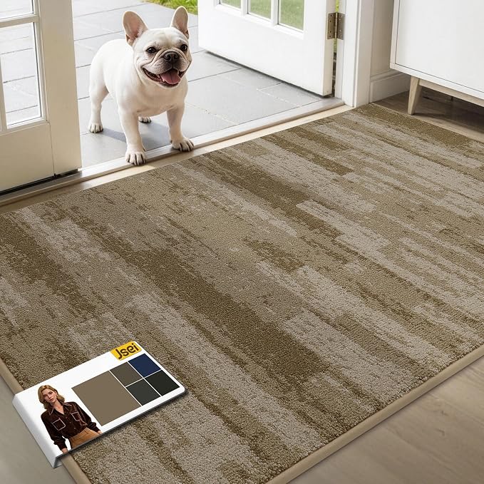 JSEI Dirt Trapper Door Mat 36"x60", Non-Slip Doormats Washable Entryway Mat, Welcome Floor Mat Absorbent Low Profile Dog Door Mats for Front Back Door, Wet Shoes & Paws, Beige by JSEI