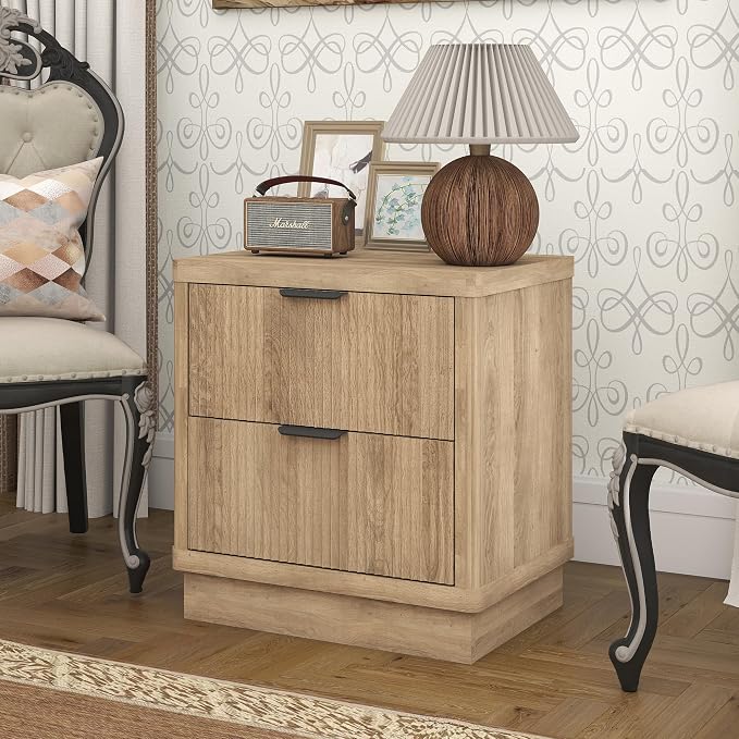 Fluted Nightstand Set of 2, Bedside Table with 2 Drawer, Modern End Table Large Wooden Oak Sofa Side Table, Night Stand for Bedroom, Small Space - Image 8
