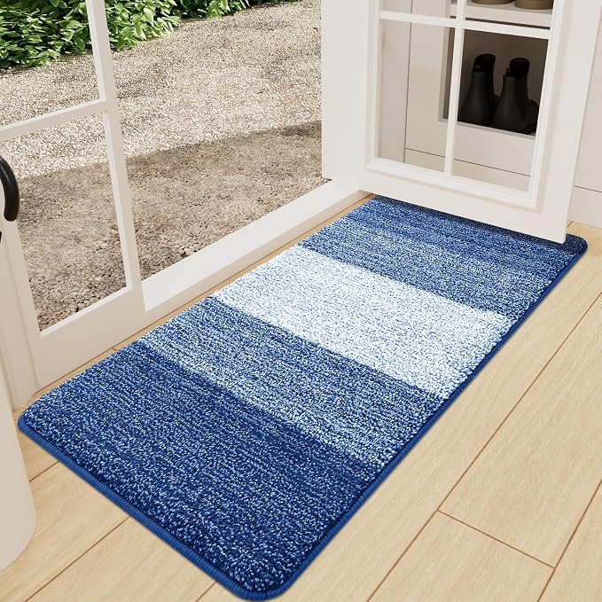 Kitinjoy Indoor Outdoor Door Mat, 47x24 Non-Slip Absorbent Dirt Trapper, Low-Profile Washable Inside Entrance Front Floor Mat, Sturdy Soft Entry Doormats for Entryway, Navy Blue by Kitinjoy