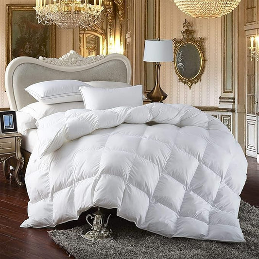 Premium All-Season King Size Luxury Siberian Goose Down Comforter Duvet Insert 1200 Thread Count 100% Egyptian Cotton Down Feather Comforter (King, White Solid)