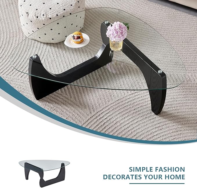 Btrpily Wooden Coffee Table - Modern Black Coffee Table， Contemporary, Stylish, High-End Furnishing for Your Living Room (Black, Triangle)