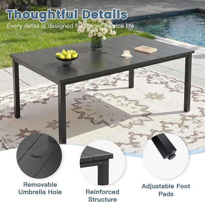 DIFY 7 Pieces Outdoor Patio Dining Set for 6, 63" Black Rectangle Metal Dining Table and 6 Grey Stackable Sling Dining Chairs, Outdoor Table and Chairs for Lawn Garden Backyard Deck - Image 5