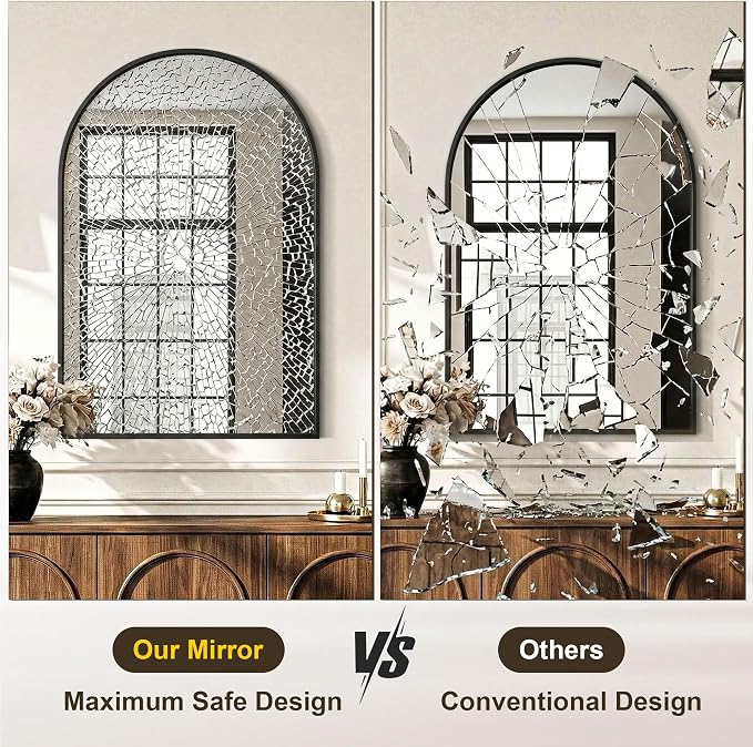 AMOISE Arched Bathroom Mirror, 40" x 30" Black Metal Frame Vanity Wall Mirror, Shatterproof Accent Mirror for Bedroom, Entryway and Living Room - Image 6