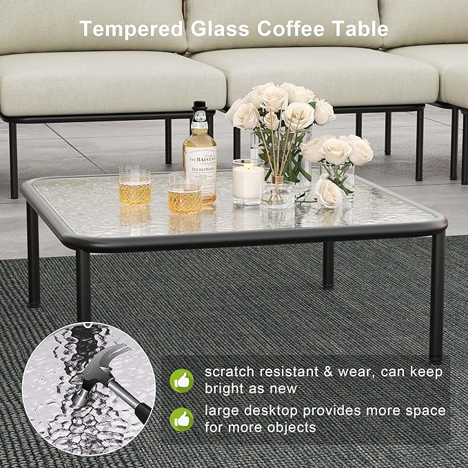 LayinSun 9 Pieces Aluminum Patio Furniture Set, Modern Modular Sectional Sofa with Coffee Table and Upgrade Thickness Cushion