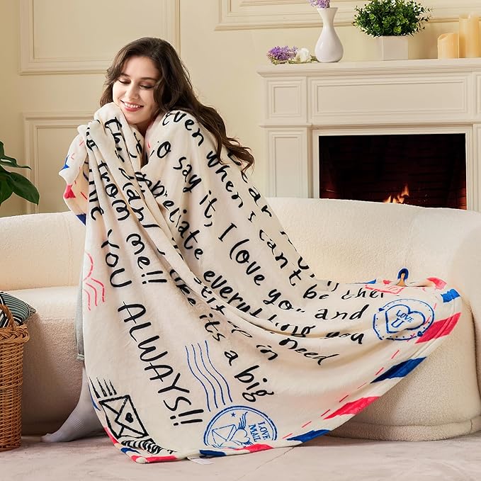 Joiedomi Mothers Day Blanket Gifts for Mom Birthday Gifts Soft Flannel Blanket for Mom Grandma from Daughter Son 50" x 70" Ivory White