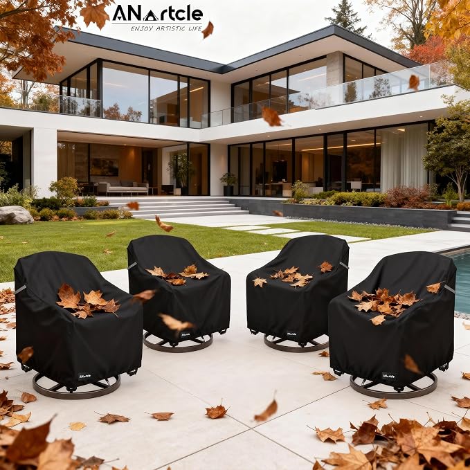 ANartcle Swivel Patio Chair Cover 4 Pack,600D Waterproof Heavy Duty Outdoor Chair Cover(33 W x 35 D x 36 H inches),Patio Furniture Covers,Outdoor Furniture Covers Waterproof,Black - Image 7