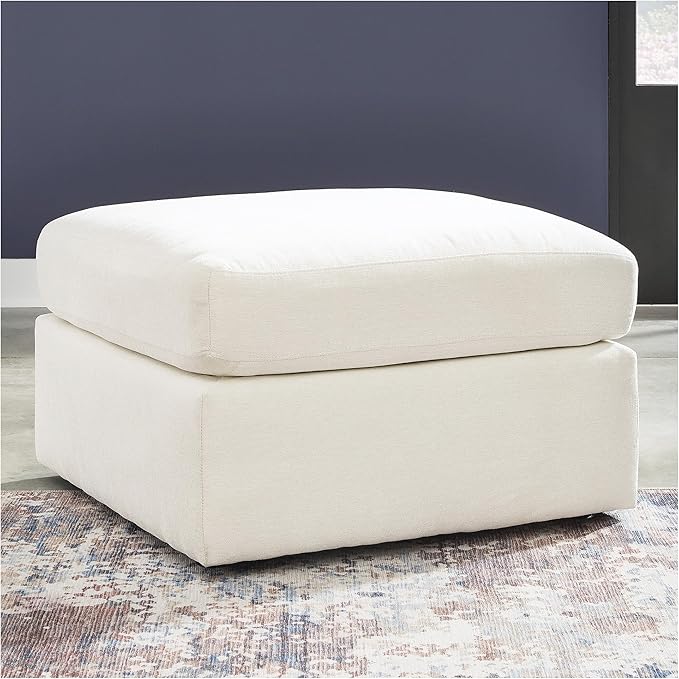 Signature Design by Ashley Modmax Contemporary Stain Resistant Upholstered Oversized Accent Ottoman with Non-Skid Legs, White