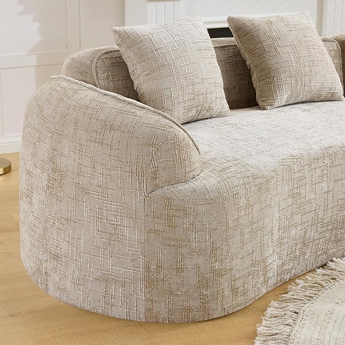 109-Inch Curved Boneless Sofa Couches Compressed 4-Seat Foam Couch for Living Room Bedroom, Boneless Modular Cloud Sofa Curved Floor Couch with 4 Pillows, No Assembly
