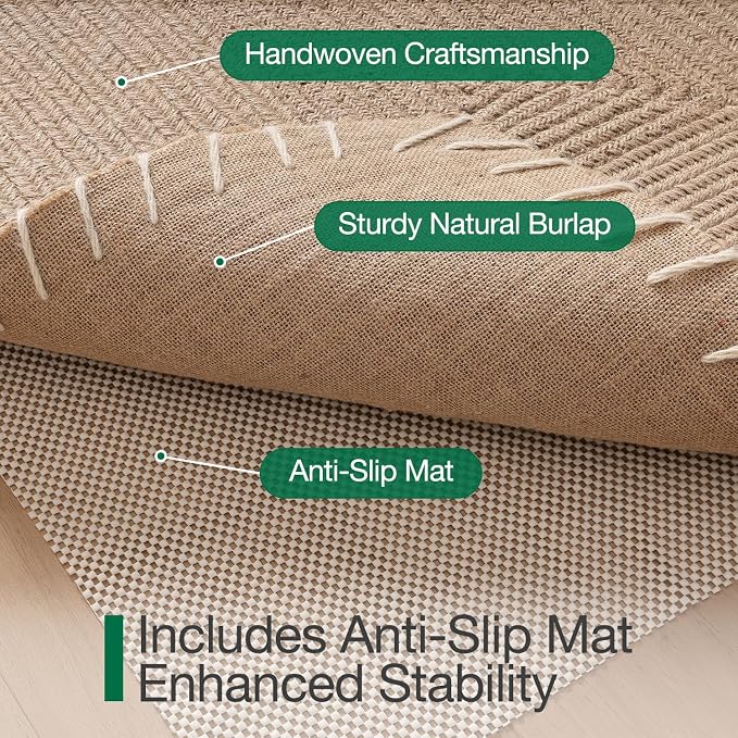 LUMI Handwoven Jute Door Mat, Non-Slip Durable Entryway Mat with Anti-Slip Mat for Hard Floor, Front Door Mats for Home Entrance, Patio, 32"x48", Knit Jute - Image 6
