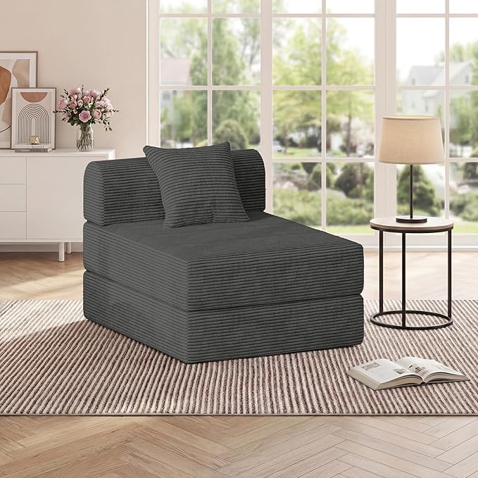 HouseMila Sofa Bed Couch,Convertible Boneless Couch Compressed Chair Comfy Boneless Chair Floor Lounge Chair with Pillow,No Assembly Folding Sofa Beds for Living Room Bedroom Guest Room(Single,Grey