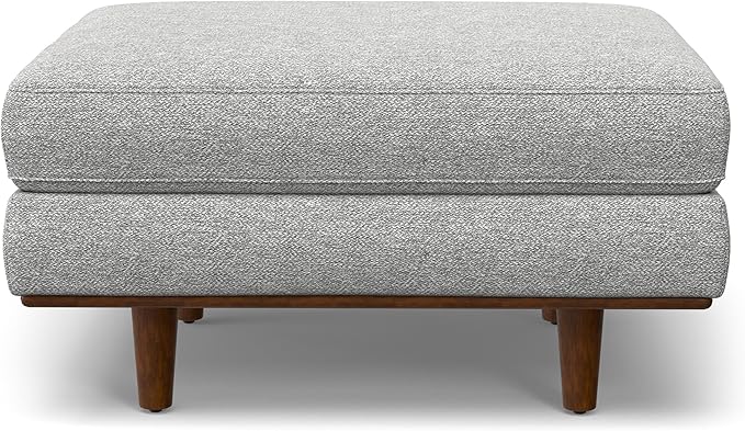 SIMPLIHOME Morrison 33-inch Wide Table Ottoman in Mist Grey Woven-Blend Fabric, Multifunctional Footrest, Coffee Table, or Extra Seating for Living Room, Mid-Century Modern Style