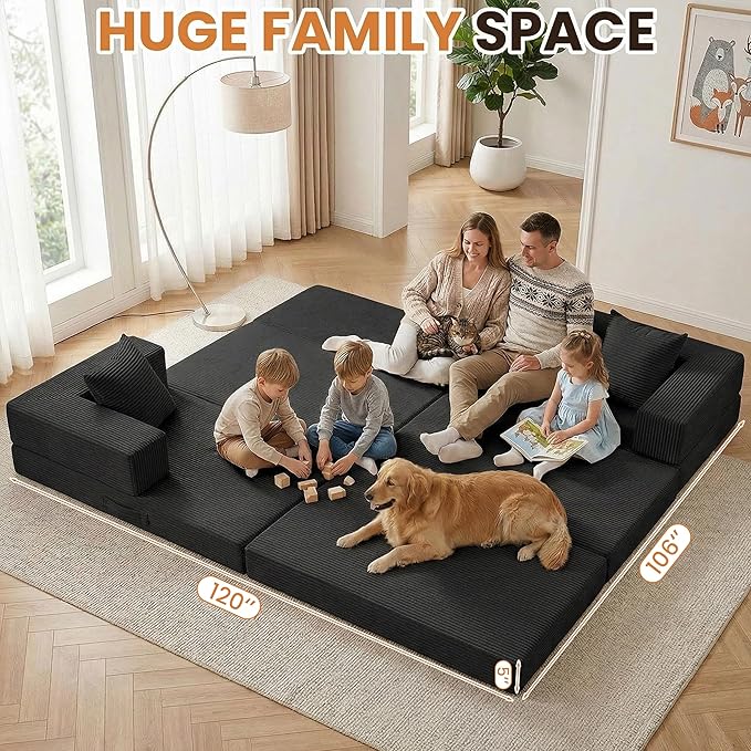 Modular Sectional Sofa, Boneless Convertible Oversized Sleeper Sofa Bed, Modern Tri-Folding Cloud Couch with L-Shape Chaise, Corduroy Futon Couches for Living Room Small Spaces Apartment,No Assembly