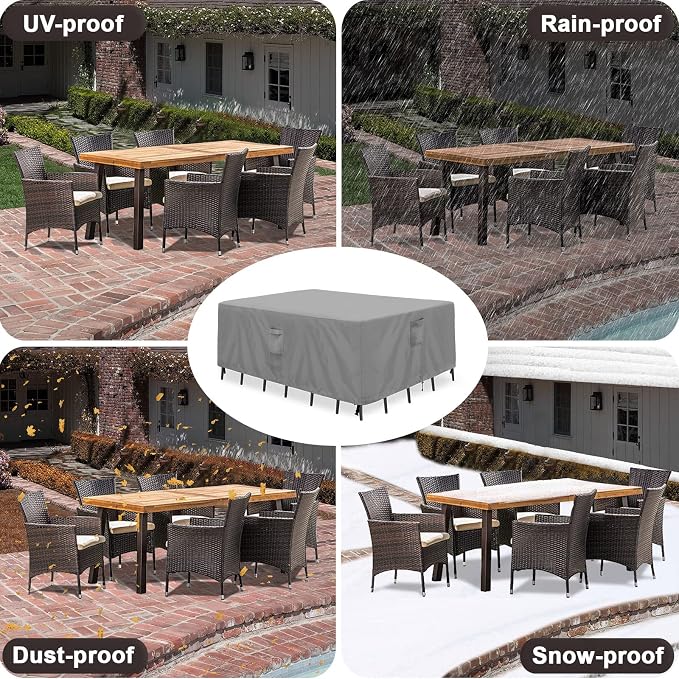 PureFit Patio Furniture Covers, Outdoor Table Furniture Cover Waterproof Rectangle, Patio Sectional Couch Set Cover for Deck, Lawn and Backyard, UV Resistant, 110"L x 84"W x 28"H, Gray - Image 6