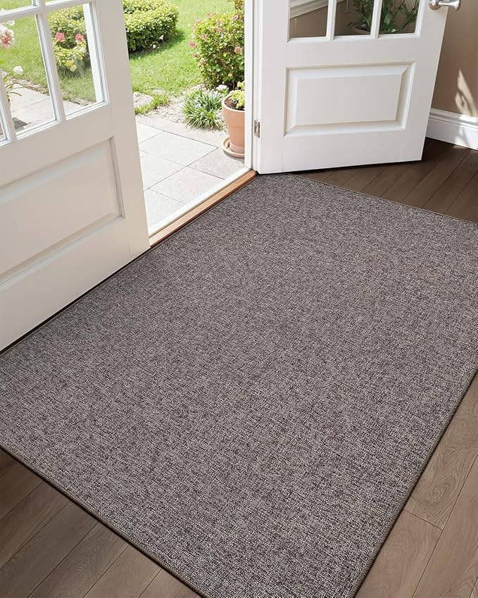 Color&Geometry Ultra Thin Indoor Door Mat (Rolled-up NO Creases) 36"x56", Non Slip Rubber Backed Dirt Trapper Door Mat Indoor Entrance, Low Profile Entryway Mat, Easy Clean Entry Mat, Grey-brown Linen by COLORG