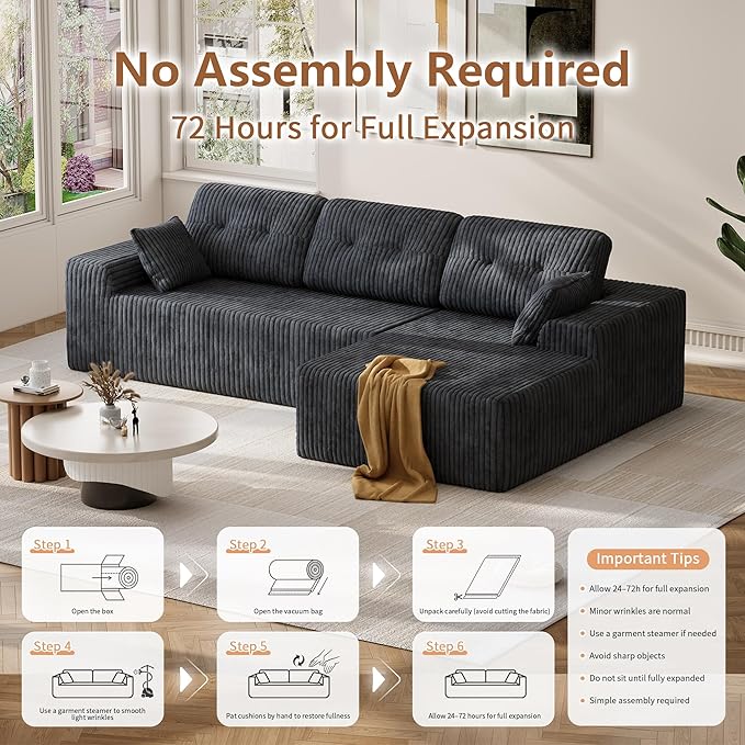Ball & Cast 106" Modular Sectional Sofa, Convertible Cloud Couch with Deep Seat, Boneless L-Shaped Sectional, Flexible Modular Combination for Living Room, No Assembly (Gray, Right Facing Chaise)