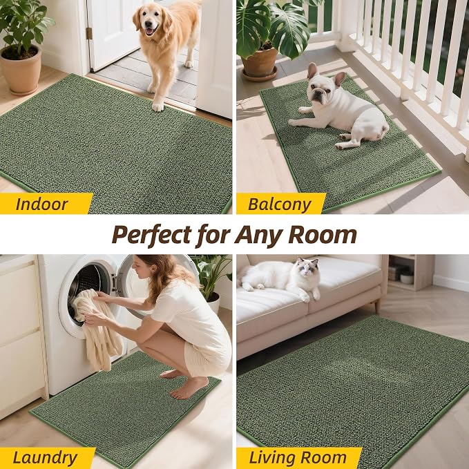 JSEI Dirt Trapper Door Mat 24"x36" Non-Slip Washable Entrance Mat, Dog Doormats, Absorbent & Fade-Resistant Floor Mats, Low Profile Welcome Mats for Entryway, Front Door, and Inside Entrance, Green - Image 8