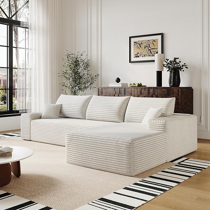 Modular Sectional Sofa Boneless Couch with Deep Seats, 108" L Shape Memory Foam Compression Cloud Couch with Chaise Lounge, Floor Sectional Sofa for Living Room