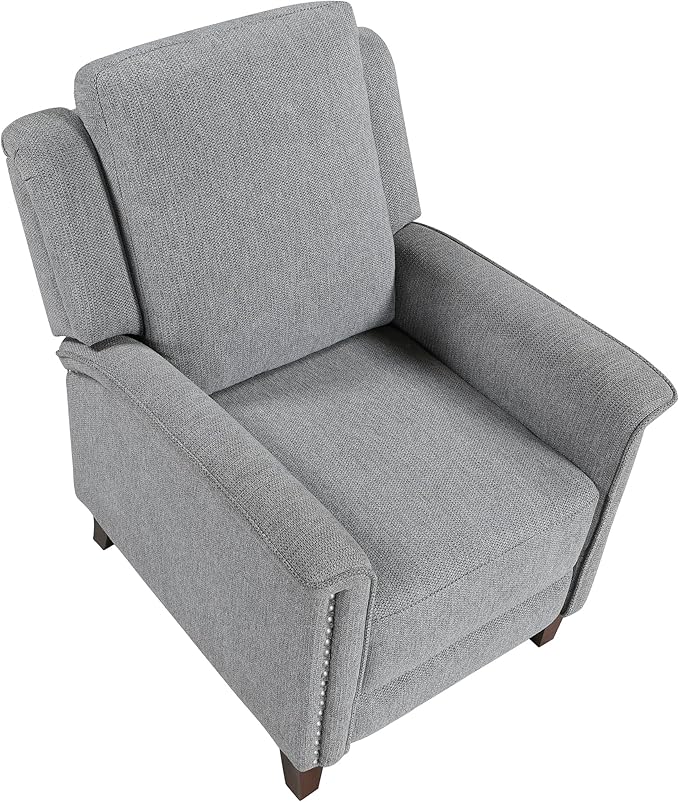 Lexicon Push Back Recliner Chair with Footrest, Reclining Sofa Armchair, Modern Chenille Fabric Recliner with Nailhead Trim for Living Room/Office/Apartment, Gray