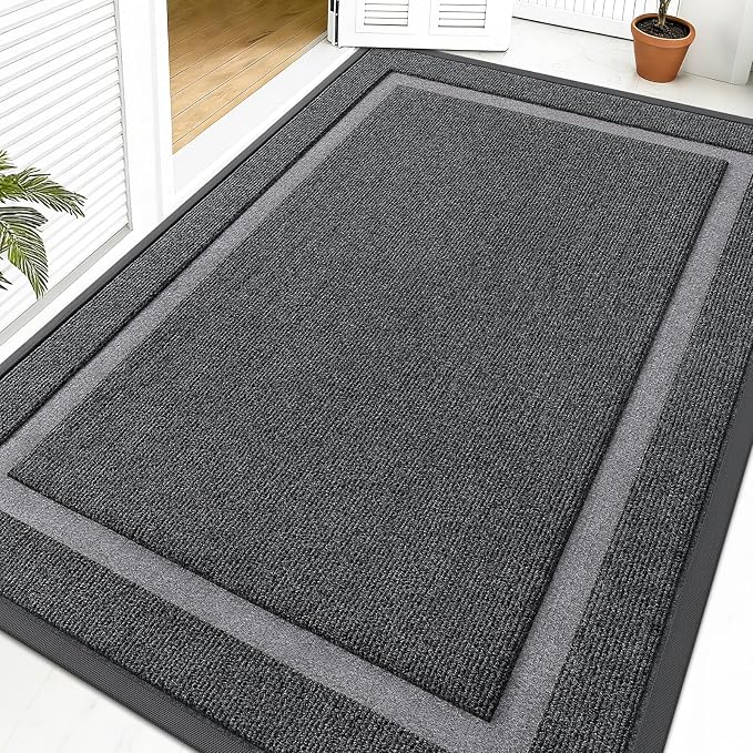 OLANLY Front Door Mat Indoor Outdoor Entrance, Waterproof All-Season, All-Weather Doormat, Sturdy Natural Rubber, Fade Resistant, Low Profile, Easy Clean Patio Porch Entryway Mat, 59x40, Grey by OLANLY