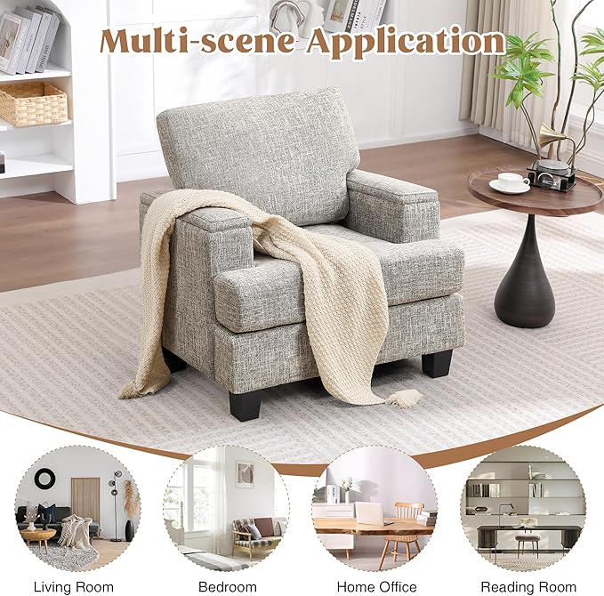 Oversized Accent Chair with Armrest Storage, Modern Upholstered Reading Living Room Chairs, Comfy Large Armchair, Fabric Single Sofa Chair for Bedroom (Light Grey)