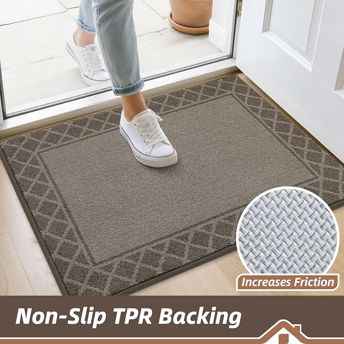 BEQHAUSE Door Mat Indoor Entrance Dirt Trapper Rugs for Entryway Non Slip Welcome Mat Absorbent Floor Mat Low Profile Washable Front Doormat for Dirty Paws, 32" x 48", Brown - Image 3