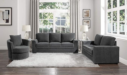 Lexicon Living Room Furniture Set, Modern Couches for Living Room, Chenille Upholstered Couch Set, Including Sofa, Loveseat and Lounge Chair with Solid Wood Frame, 3-Piece Set, Charcoal