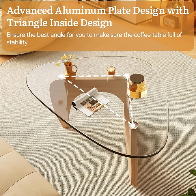 Coffee Tables Glass Small Farmhouse Coffee Table Mid-Century Modern Wood Center Table for Living Room, Original Transparent, 36 Inch