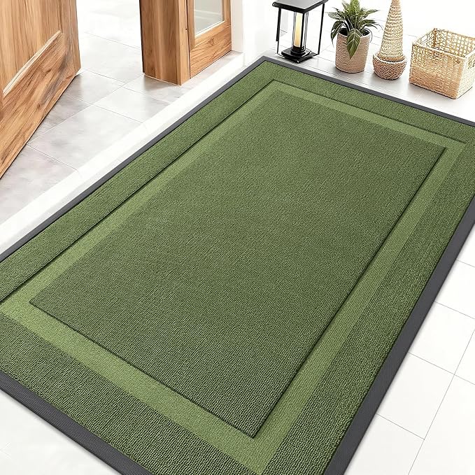 OLANLY Front Door Mat Indoor Outdoor Entrance, Waterproof All-Season, All-Weather Doormat, Sturdy Natural Rubber, Low Profile, Easy Clean Patio Porch Entryway Mat, 47x32, Classic Green by OLANLY