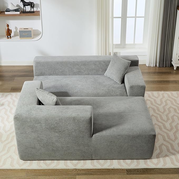 Ball & Cast 106.5" Chenille Modular Sectional Sofa,L-Shaped Deep Seat Cloud Couch with Chaise and Pillows,Modern Minimalist Sofa Bed for Living Room, Free Combination,No Assembly Required, Grey