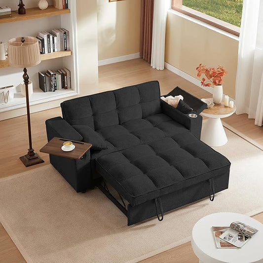 Eafurn 3 in 1 Convertible Sleeper Sofa Couch Bed,Padded Futon Loveseat Couch with Pull-Out Bed, 65" Oversized Recliner Loveseat Lounge Chaise w/Storage Armrest,USB, Side Table and Cupholders
