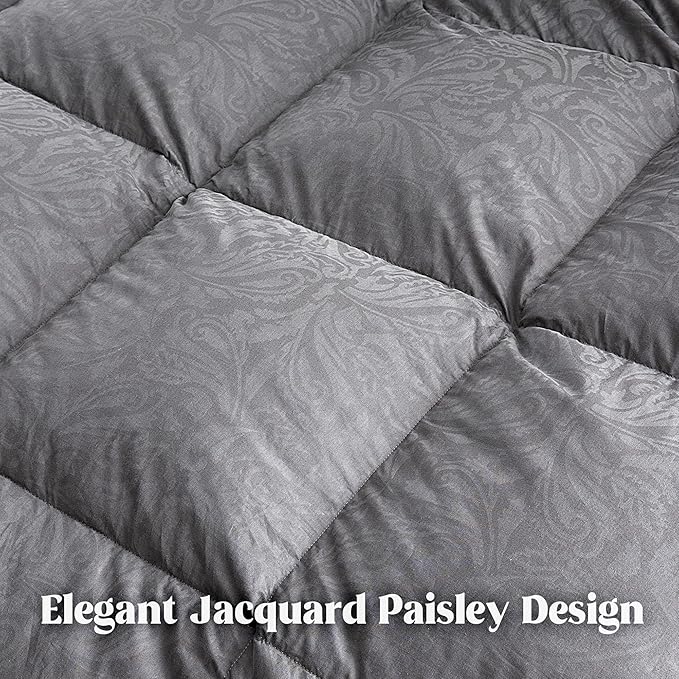 DAICO Goose Feather Down Comforter Queen Size, All Season Luxury Hotel Fluffy Duvet Insert, Ultra Soft 100% Cotton Shell with 8 Corner Tabs, Paisley Design (90x90'', Grey)