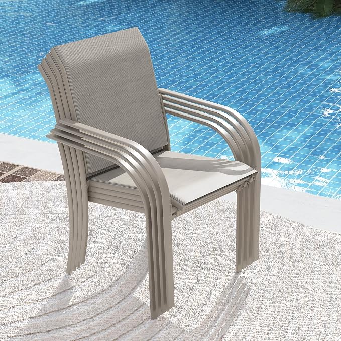 VICLLAX Round Outdoor Dining Set, Patio Table and Chairs Set Set of 8 Patio Stackable Chairs and 53" Outdoor Round Table with Umbrella Hole for Backyard Lawn Garden, Grey Chairs and Grey Table - Image 3