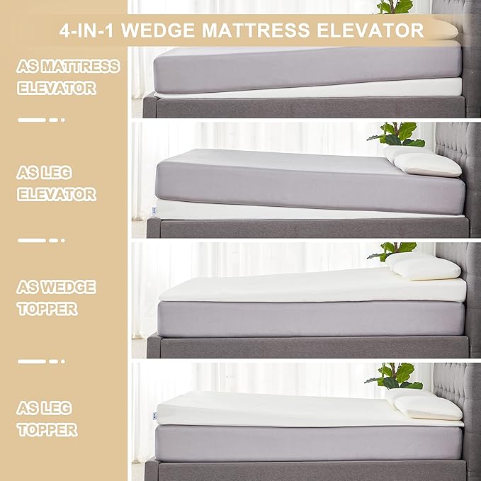 Lazyzizi King Inclined Wedge Mattress Topper, 5-Inch, Washable, Non-Slip Bottom, Promotes Better Sleep, Reduces Snoring, GERD Relief