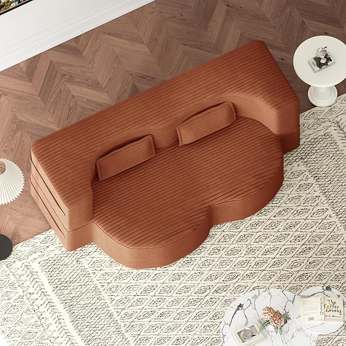 KEIKI Floor Sofa Bed with 2 Pillows, Convertible Corduroy Couch, 15" Foam Folding Mattress Sleeper Floor Sofa for Adults, Lounge Bed, Orange