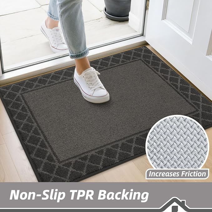 BEQHAUSE Door Mat Indoor Entrance Dirt Trapper Rugs for Entryway Non Slip Welcome Mat Absorbent Floor Mat Low Profile Washable Front Doormat for Dirty Paws, 24" x 36", Black - Image 3