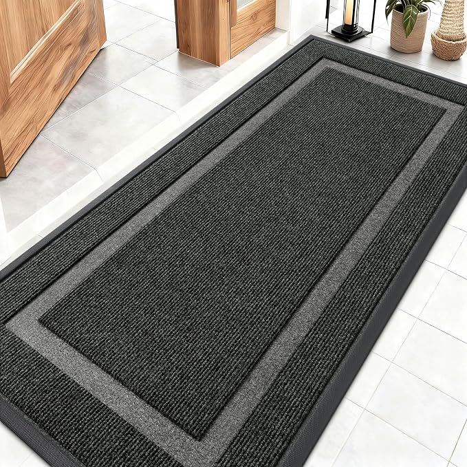 OLANLY Front Door Mat Indoor Outdoor Entrance, Waterproof All-Season, All-Weather Doormat, Sturdy Natural Rubber, Fade Resistant, Low Profile, Easy Clean Patio Porch Entryway Mat, 59x23, Black by OLANLY