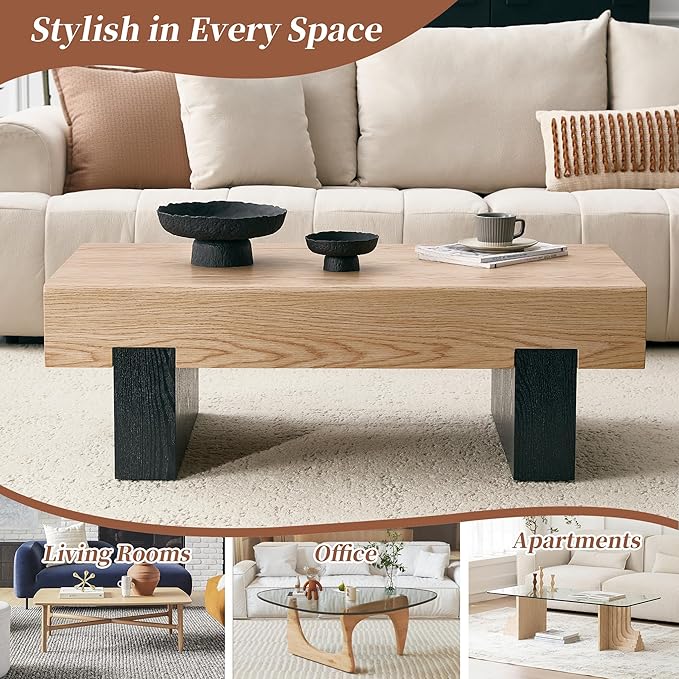 Modern Wood Coffee Table with Storage Farmhouse Coffee Tables for Living Room Rustic Wooden Center Table Natural Wood