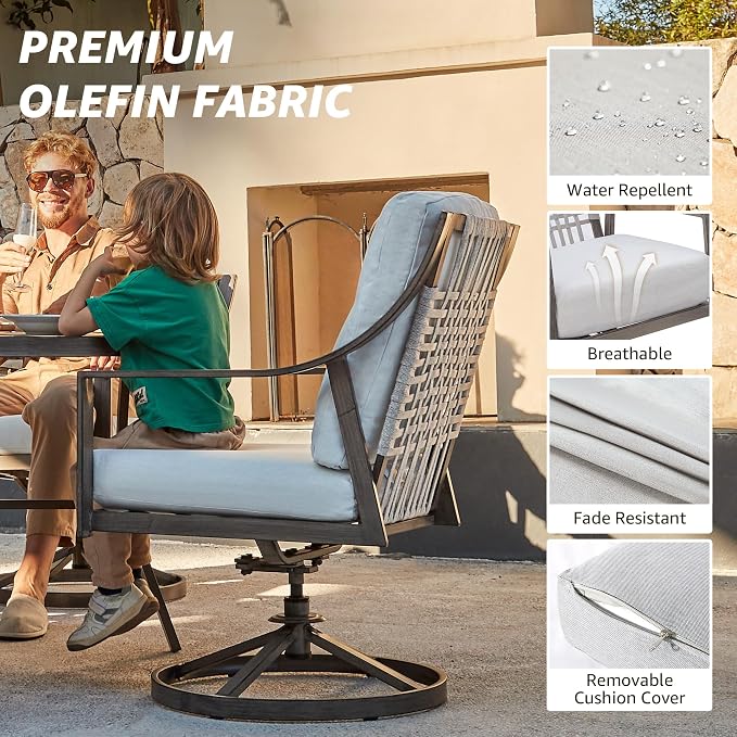NATURAL EXPRESSIONS 5-Piece Outdoor Patio Dining Set, 4pcs Patio Swivel Rocking Chairs and 38’’ Round Dining Table with 1.65’’ Umbrella Hole - Image 6