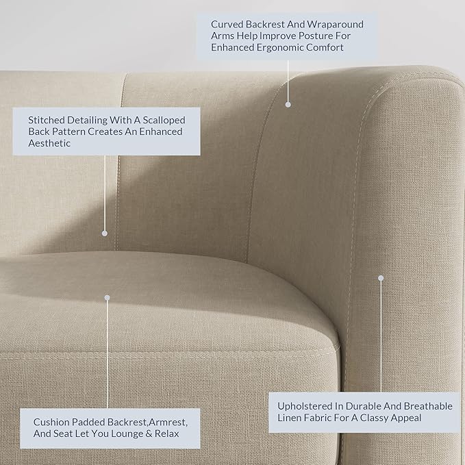 BELLEZE Accent Barrel Chair, Set of 2 Linen Round Club Tub Sofa Corner Chair with Flared Legs and Cozy Soft Padding for Living Room Bedroom Waiting Room - Beige