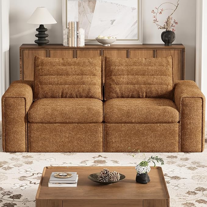 77" Cloud Loveseat Sofa, Deep Seat Couch with Pillows, Modern Comfortable Upholstery Boneless Sofa, 1 piece for Living Room, Bedroom, Apartment, Removable Cover，No Assembly Required, Orange
