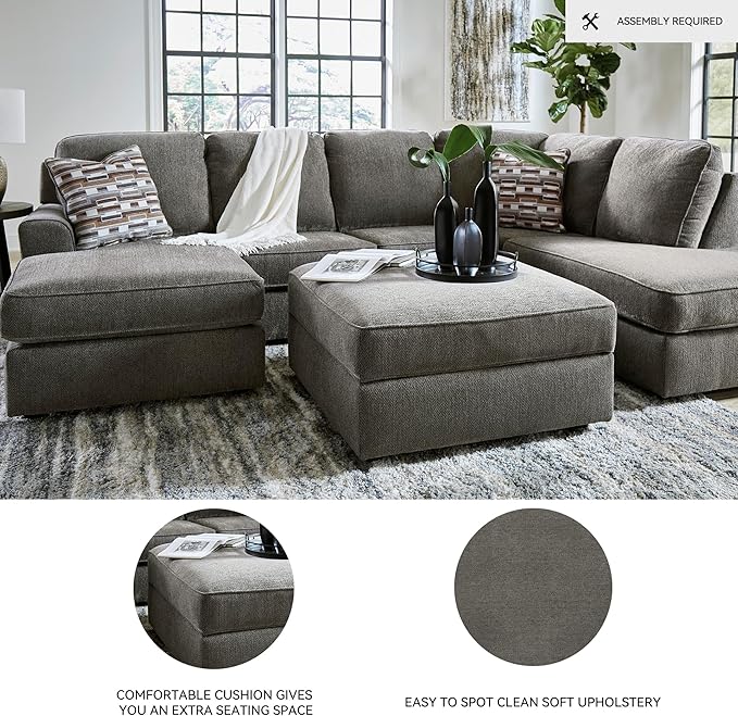 Signature Design by Ashley O'Phannon Casual Upholstered Ottoman with Storage and Removable Top, Gray