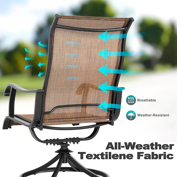 NUU GARDEN Patio Swivel Chair Set of 2, Outdoor Swivel Rocker Dining Chairs with All-Weather Textilene High Back and Metal Frame for Backyard Deck Lawn Garden, Brown - Image 7
