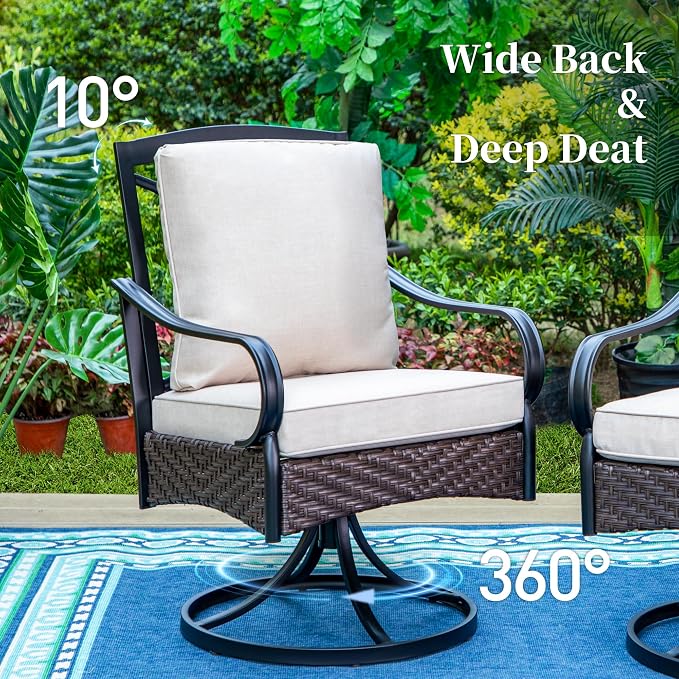SUNSHINE VALLEY 7 Piece Patio Dining Sets for 6, Outdoor Table and Chairs with Cushioned Wicker Swivel Patio Chairs & Wood-Like Dining Table (1.61-2”Umbrella Hole), Outdoor Dining Sets for Backyard - Image 2