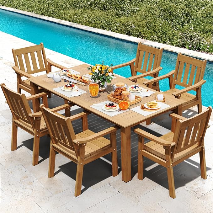 YEFU Outdoor Patio Chairs Set of 2: All Weather Outdoor Dining Chairs with Wide Curved Seat and Backrest - Plastic Patio Chairs for Outside Backyard/Garden/Pool/Porch/Deck 350lbs Capacity Teak - Image 8