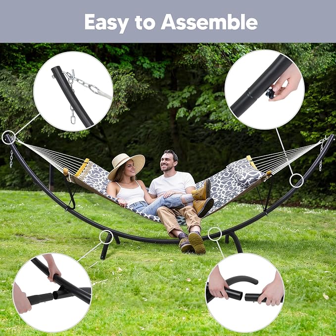 SUNCREAT Portable Outdoor Hammock with Stand, Double Hammock with Stand for Outside, Patent Pending, Gray - Image 6