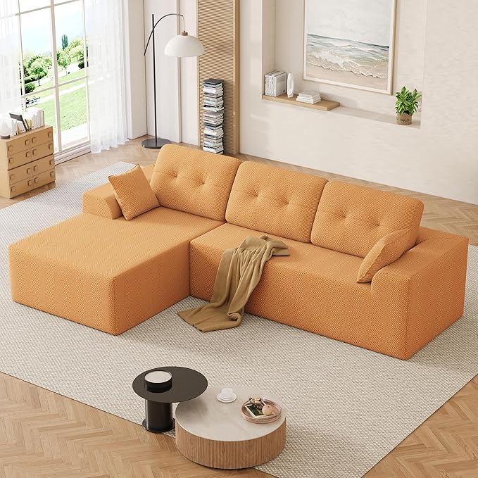 Ball & Cast 106" Modular Sectional Sofa,Cloud Chenille Couch with Deep Seat,Boneless L-Shaped Sectional,Modern Comfort Upholstered Sofa for Living Room,No Assembly Required (Orange,Left Facing Chaise)
