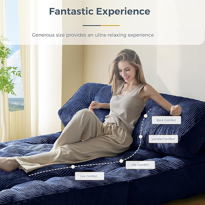 MAXYOYO Folding Sofa Bed, Convertible Sleeper Chair with Pillow Foldable Mattress with Back Support, Portable Fold Out Chair Bed Comfy Floor Sofa Lounge for Living Room Bedroom, Navy Double